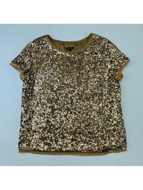 Talbots gold sequin top Womens Size 12 short sleeve Cocktail Party Fancy